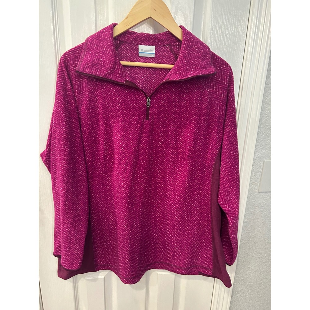 Columbia Fleece Pullover Pink Herringbone Quarter Zip Plus Size‎ 1X Jacket